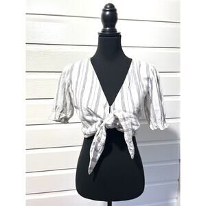 Abercrombie & Fitch Woven Tie Front Cropped Shirt Boho White Stripped Small